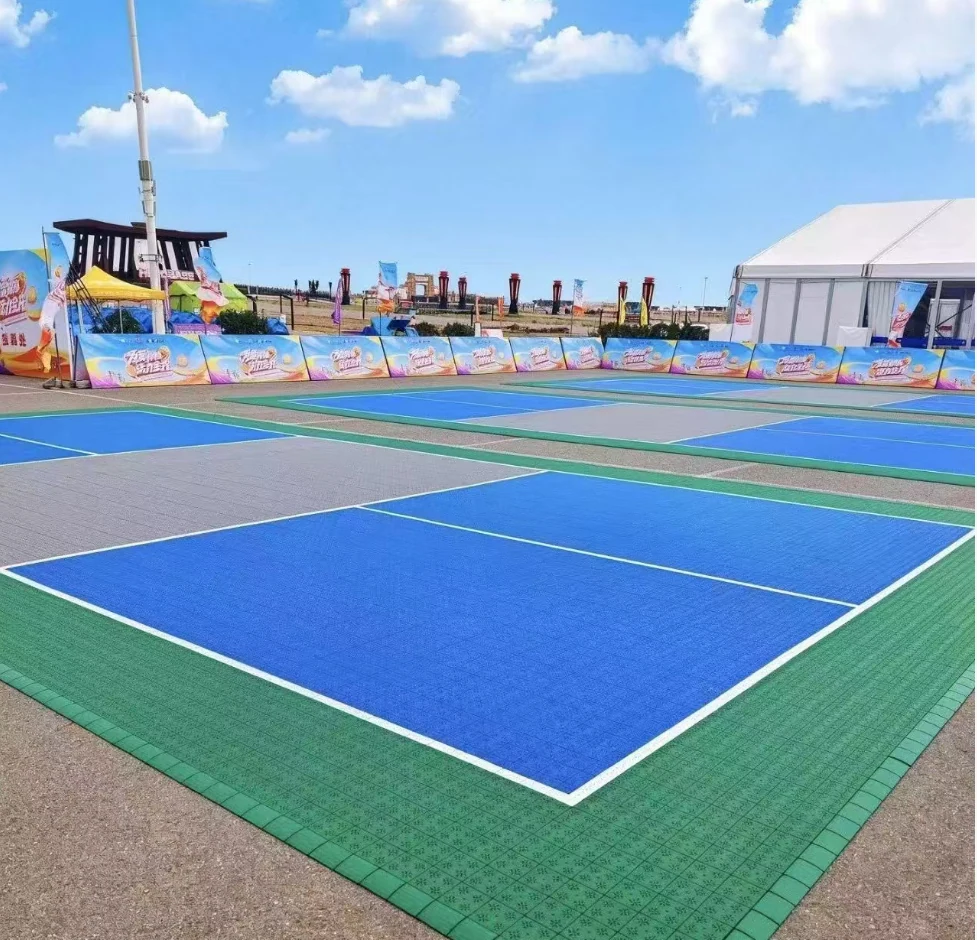 Outdoor modular sports-tile pickleball court reference